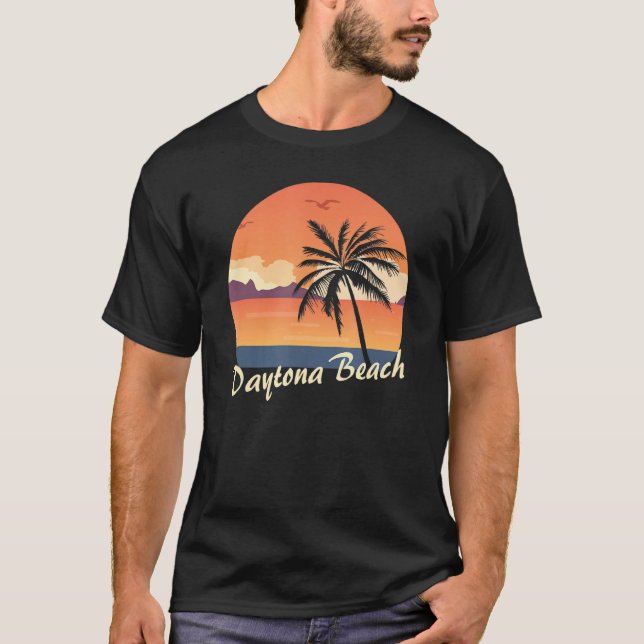 Retro Sunset Daytona Beach T Shirt (Framsida)