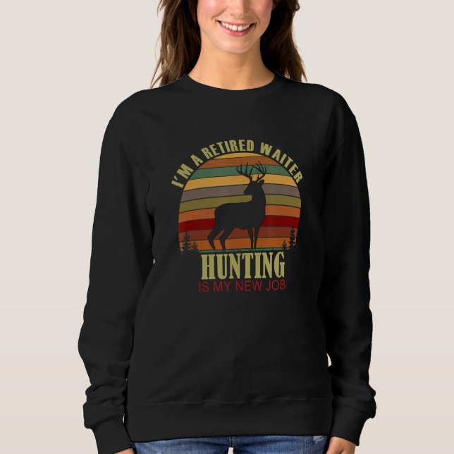 Retro Sunset Deer Retired WAITER New Job Hunting T Shirt (Framsida)