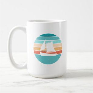 Retro Sunset Distress Effect + segelbåt Kaffemugg