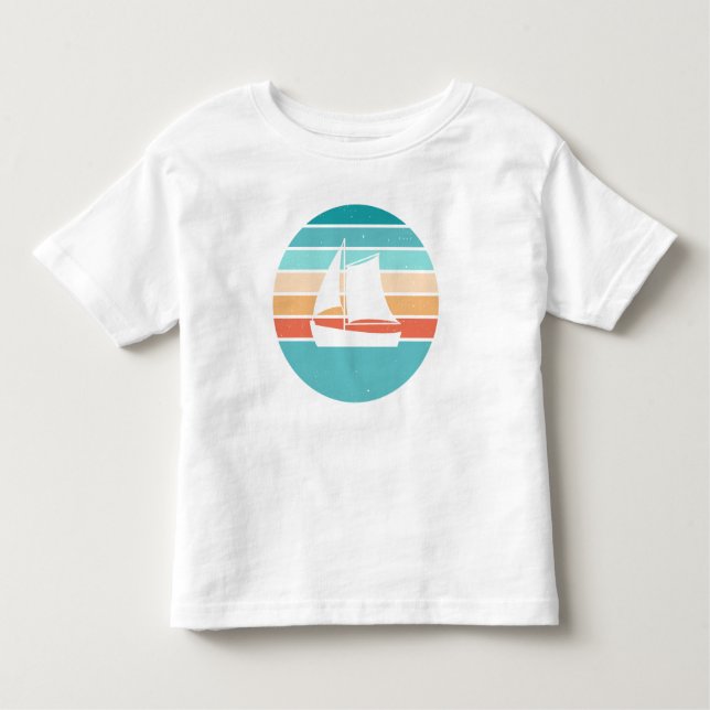 Retro Sunset Distress Effect + segelbåt T Shirt (Framsida)