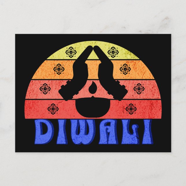 Retro Sunset Diwali Vykort (Framsida)