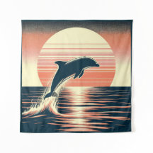 Retro Sunset Dolphin Leap