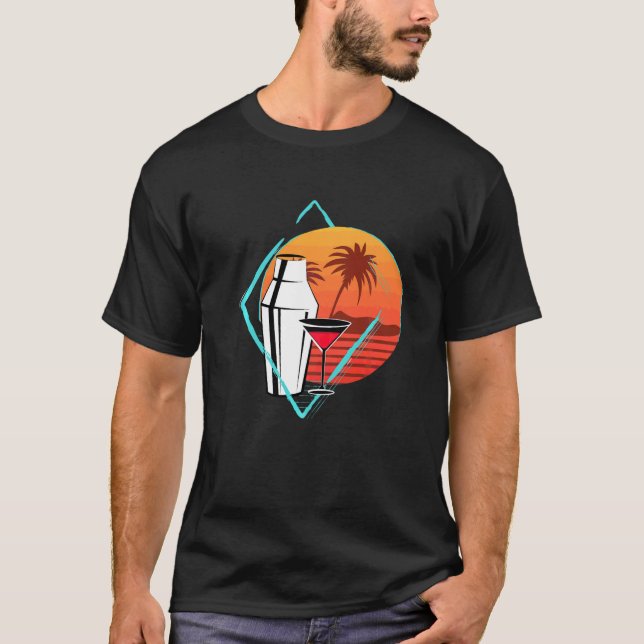 Retro Sunset Drink Bartender BarKeep Barman Cockta T Shirt (Framsida)
