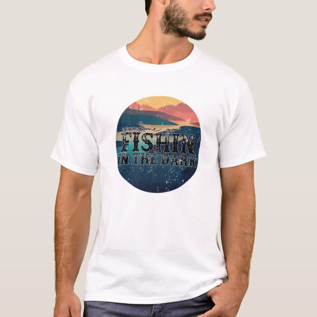 Retro Sunset, du och jag fiskar i Mörken Wes T Shirt (Framsida)
