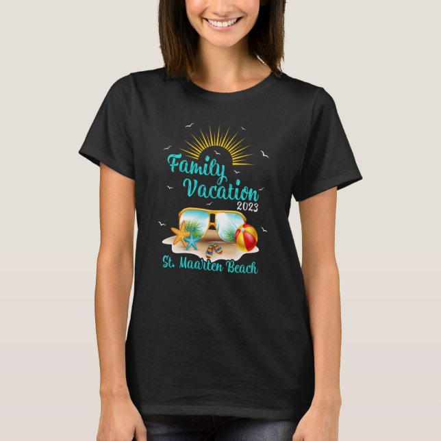 Retro Sunset Family Vacation 2023 St Maarten Beach T Shirt (Framsida)
