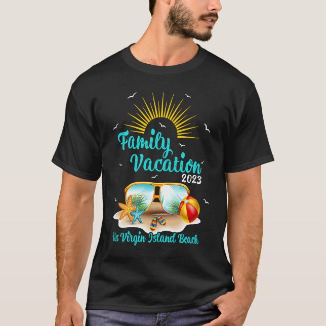 Retro Sunset Family Vacation 2023 Us Virgin Island T Shirt (Framsida)