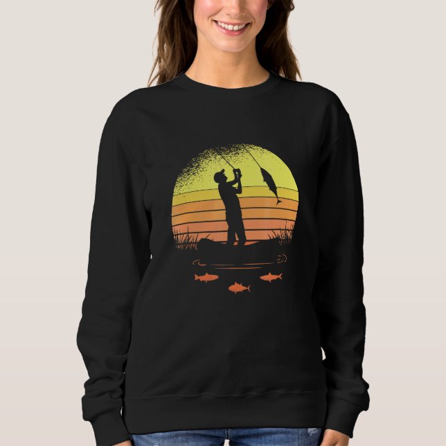 Retro Sunset Fishing Kärlek to Fish for Pappa T Shirt (Framsida)