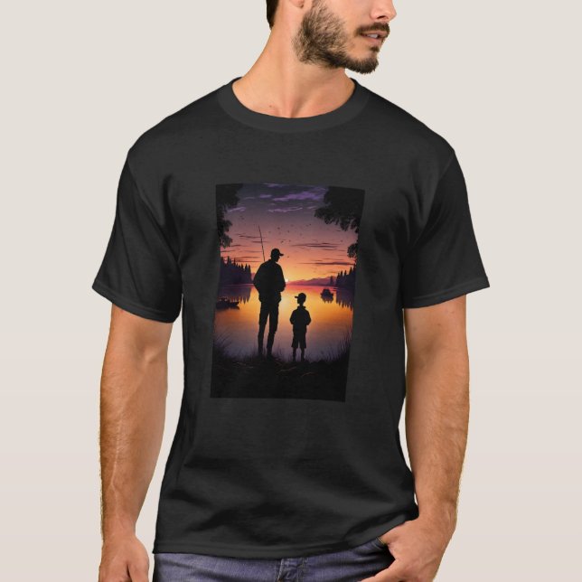 Retro Sunset Fishing On The Lake Father And Son Fi T Shirt (Framsida)