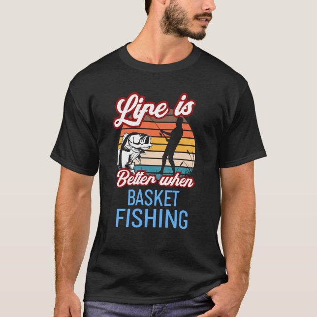Retro Sunset Fishing  When Basket Fishing T Shirt (Framsida)