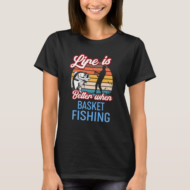 Retro Sunset Fishing  When Basket Fishing T Shirt (Framsida)