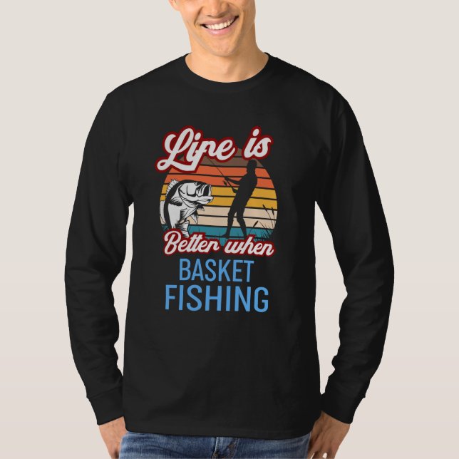 Retro Sunset Fishing  When Basket Fishing T Shirt (Framsida)
