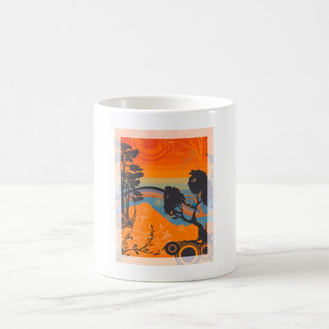 Retro Sunset Forest Ligcape Abstrakt Kaffemugg (Skapare uppladdad)