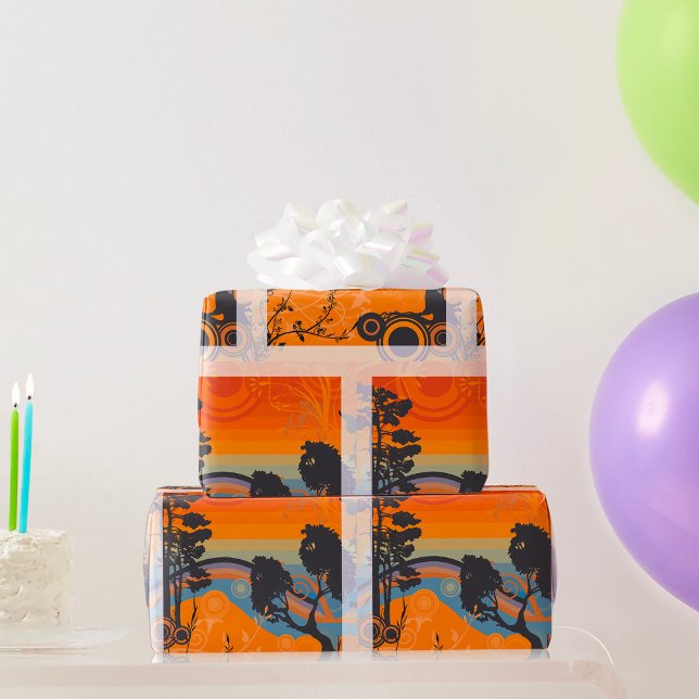 Retro Sunset Forest Ligcape Abstrakt Presentpapper (Skapare uppladdad)