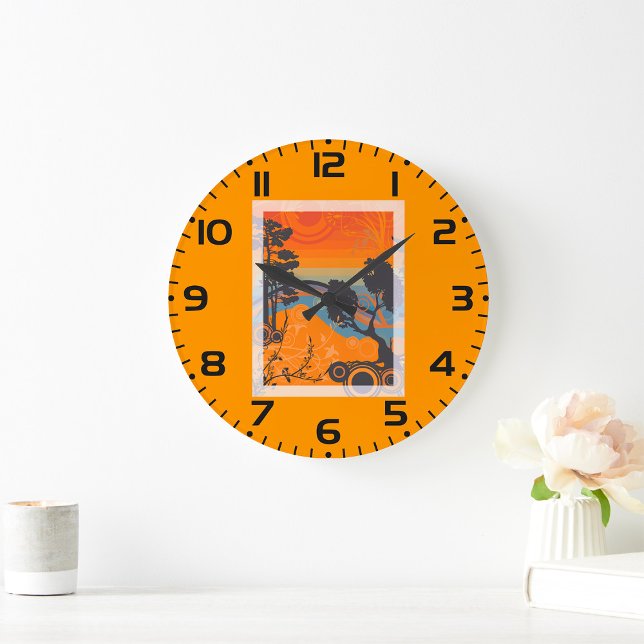 Retro Sunset Forest Ligcape Abstrakt Stor Klocka (Skapare uppladdad)