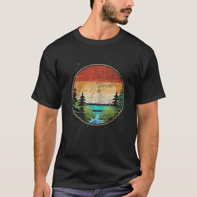 Retro Sunset Forest Nature Älskare Wildlife Träd N T Shirt (Framsida)
