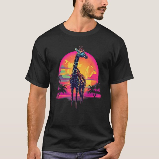 Retro Sunset Giraffe T Shirt (Framsida)