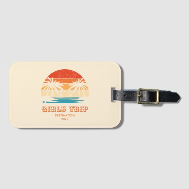 Retro sunset Girls resa bachelorette Matching Bagagebricka (Framsida horisontal)