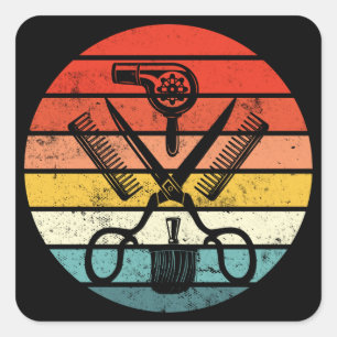 Retro Sunset Graphic Hair Stylist Hairdresser Fyrkantigt Klistermärke