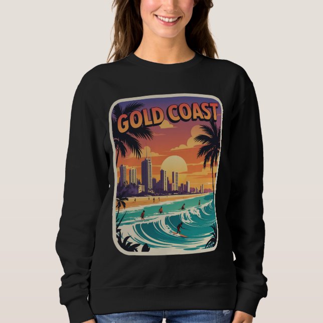 Retro Sunset Guld Kusten Australien Surfer Beach T Shirt (Framsida)