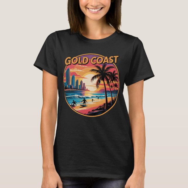 Retro Sunset Guld Kusten Australien Vacations Beac T Shirt (Framsida)