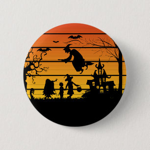 Retro sunset Halloween-pooky läskigt groovy Knapp