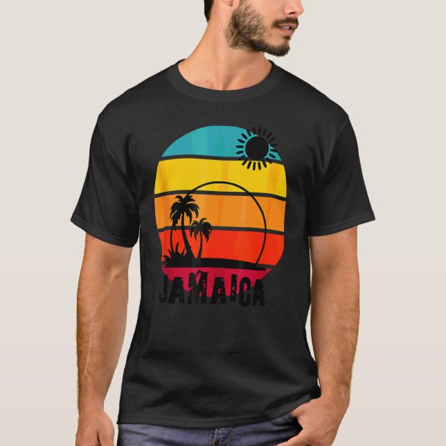 Retro Sunset Handflatan Träd Beach Cruise Summer J T Shirt (Framsida)