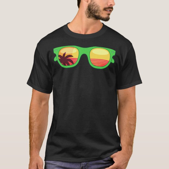 Retro Sunset Handflatan Träd Beach Exotic Tropical T Shirt (Framsida)