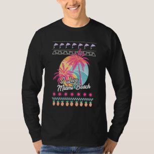 Retro Sunset Handflatan Träd I Kärlek Miami Beach  T Shirt