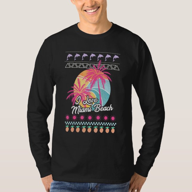 Retro Sunset Handflatan Träd I Kärlek Miami Beach  T Shirt (Framsida)