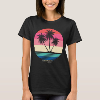 Retro Sunset Handflatan Träd Junipero Beach T Shirt