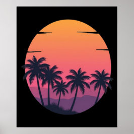 Retro Sunset Handflatan Träd Poster