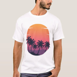 Retro Sunset Handflatan Träd T Shirt