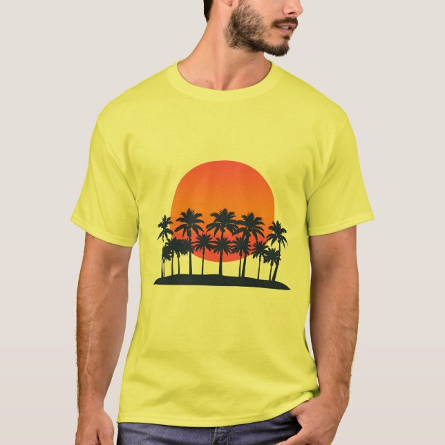 Retro Sunset Handflatan Träd T-Shirt - minimalisti (Framsida)
