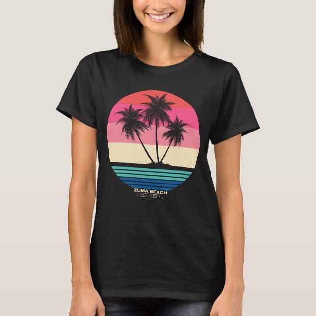 Retro Sunset Handflatan Träd Zuma Beach T Shirt (Framsida)