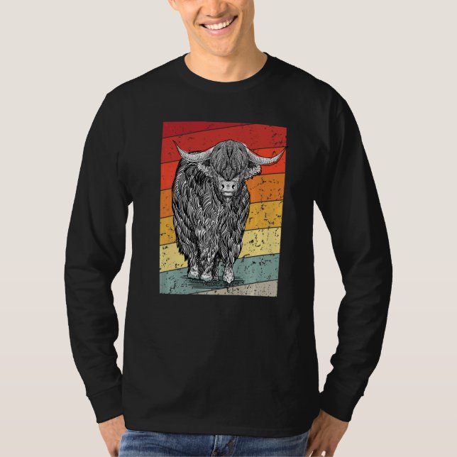 Retro Sunset Highland Cows Women Girls Cow T Shirt (Framsida)