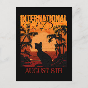 Retro Sunset Internationell Cat Day Vykort