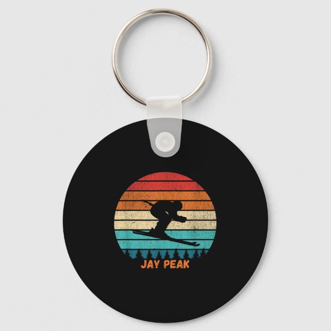 Retro Sunset Jay Peak Vermont Skiing Skier _1 Nyckelring (Framsida)
