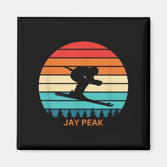 Retro Sunset Jay Peak Vermont Skiing Skier Magnet (Framsidan)