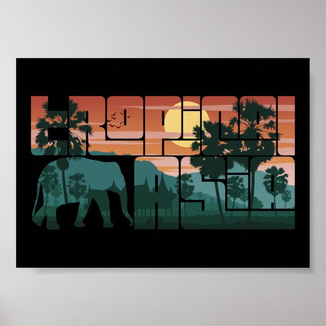 Retro Sunset liggande Asia Thailand - Typografi Poster (Framsidan)