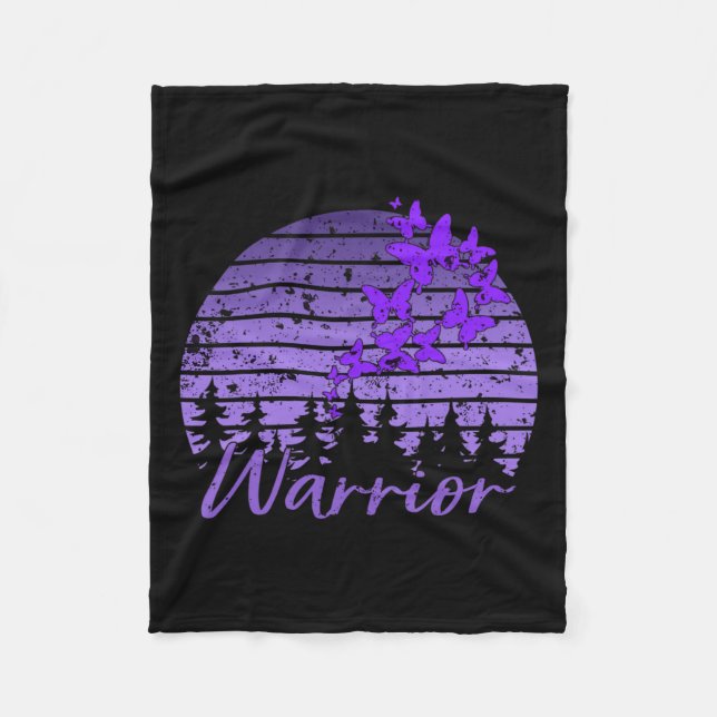 Retro Sunset Lila Butterfly Fibro Lupus Warrior Fleecefilt (Framsidan)