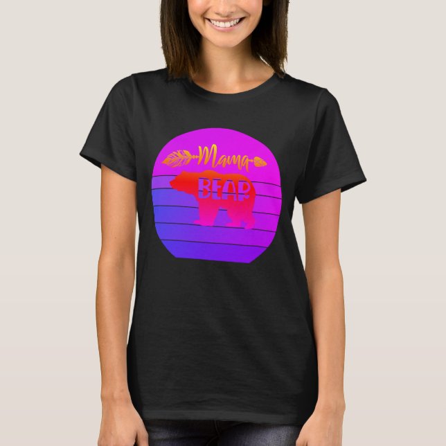 Retro Sunset Mamma Bear T Shirt (Framsida)