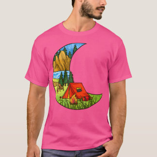 Retro Sunset Måne Camper Campfire Funny Mountains T Shirt