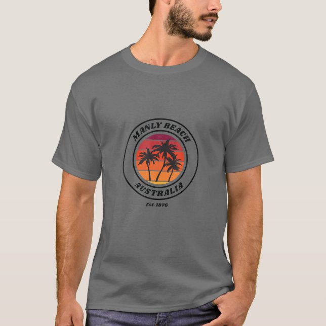 Retro Sunset Manly Beach Original Australia Novelt T Shirt (Framsida)