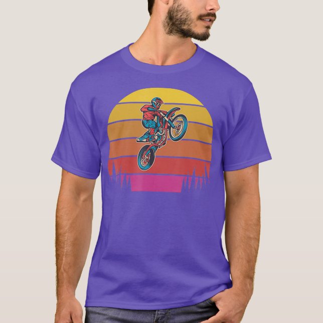 Retro Sunset Motocross Supercross Off Road Road T Shirt (Framsida)