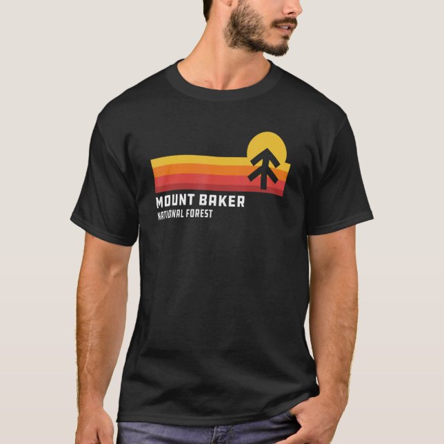 Retro Sunset Mount Baker National Forest Glacier W T Shirt (Framsida)