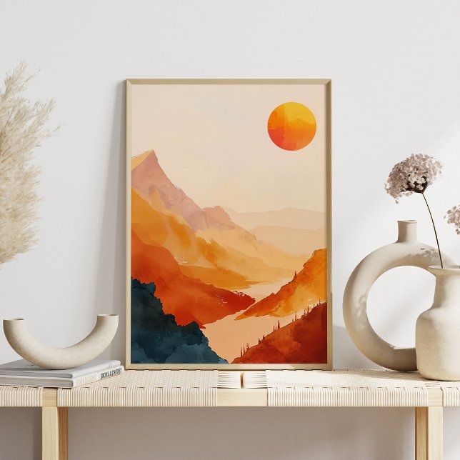 Retro Sunset Mountain liggande vattenfärg Poster (Skapare uppladdad)
