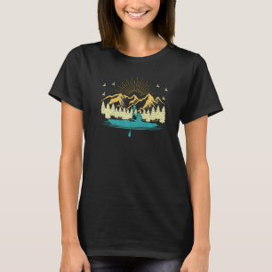Retro Sunset Mountain River Sjö Kayak Fishing Kay T Shirt