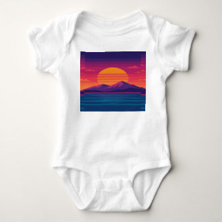 Retro Sunset Mountains & Ocean 80 s Art T Shirt
