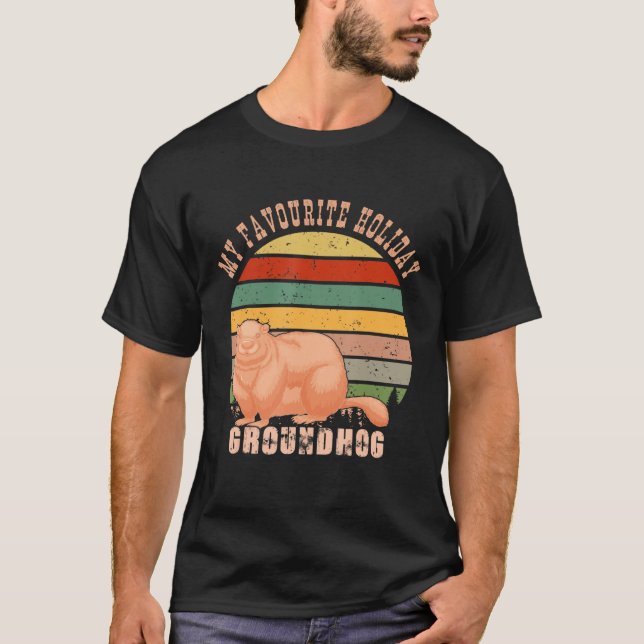 Retro Sunset My Favorite Helgdag Groundhog Day 202 T Shirt (Framsida)