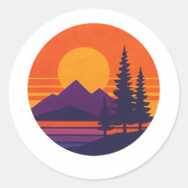 Retro Sunset Nature Vibes | Vintage 80s Aesthetic Runt Klistermärke